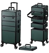 FRENESSA Rolling Makeup Train Case Cosmetology Case on Wheels 5 in 1 Makeup Case with Lid Rolling...