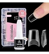 Beetles Gel Nail Tips Kit Etch-X, Square Medium, 288Pcs 12 Sizes, with 10mL Nail Glue, Pre-Etched...