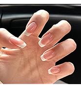24PCS White French Tip Press on Nails Short Square Fake Nails Pink Acrylic Glue on Nails Reusable...
