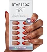 BTArtbox French Tip Press On Nails - Ruby Slipper, Lamp-Curable Cat Eye Red Short Almond Christma...
