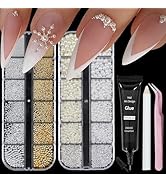 VOTACOS Nail Art Pearls with Nail Rhinestones Glue Gel Flatback Pearls Nail Charms Luxurious Nail...