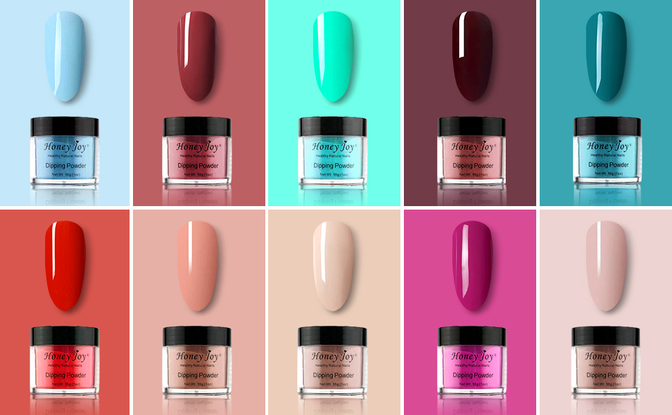 honey joy dipping powder dip colors acrylic nail nails brown red wine purple green orange blue coral