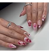 Medium Almond Press on Nails Red Cherry French False Nails with 3D Designs Coffin Nails Full Cove...