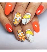 24Pcs Maple Leaf Press on Nails Glossy Yellow Umbrella Medium Almond False Nail Fall Leaves Gel G...