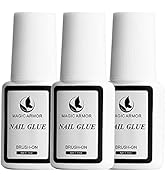 MAGIC ARMOR 3 PCS Super Strong Nail Glue for Acrylic Nails,Super Brush on Nail Glue Professional ...