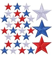 CustomyLife 30 Pcs 1 Inch Star Iron on Patches, White Red Blue Sew on Star Embroidered Appliques ...