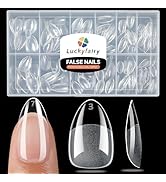 Short Almond Nail Tips, 240pcs Soft Gel X Nail Tips Pre-Shaped Acrylic Fake Nails, Half Matte Ful...