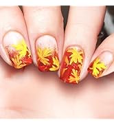 Thanksgiving Press ons Fingernails 24Pcs Maple Leaf Press on Nails Glossy Red Glitter Medium Squa...
