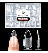 Luckyfairy Medium Almond Nail Tips, 240pcs Soft Gel Pre-Filed Acrylic Almond Fake Nails, Half Mat...