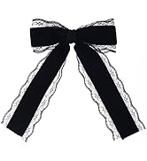 CustomyLife 1pcs Black Lace Hair Bow Clip Coquette Bow Barrettes with Long Tail Ribbon for Women ...