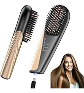 Cordless Hair Straightener Brush: Portable Straightening Brush for Travel - 10000mAh USB-C Rechar...