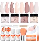 Modelones Dip Powder Nail Kit, 4 Colors Nude Pink Glitter Dipping Starter Set with Liquid and Com...