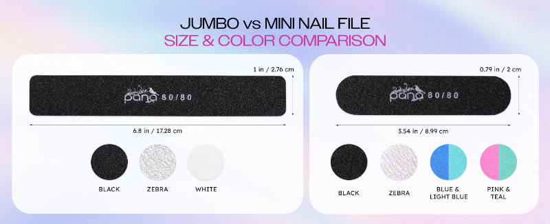 PANA Double-Sided Emery Nail File for Manicure, Pedicure, Natural, and Fake Nails Size and Colors