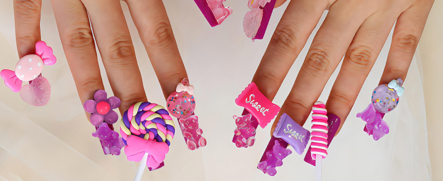 cute press on nails long coffin fake nails false nails acrylic nails candy full cover nail press ons