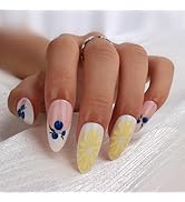 Summer Fruit 3D Press On Nails Almond Shape – Medium Length Acrylic Fake Nails with Blueberry & L...