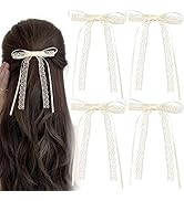 CustomyLife 4pcs Lace Hair Bow Clips Cute White Ribbons Coquette Snap Bows Barrettes Halloween Ch...