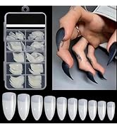 100Pcs Halloween Nail Tips Curved Stiletto 10 Size Natural to Make 3D Eagle Claw Long Press on Ar...