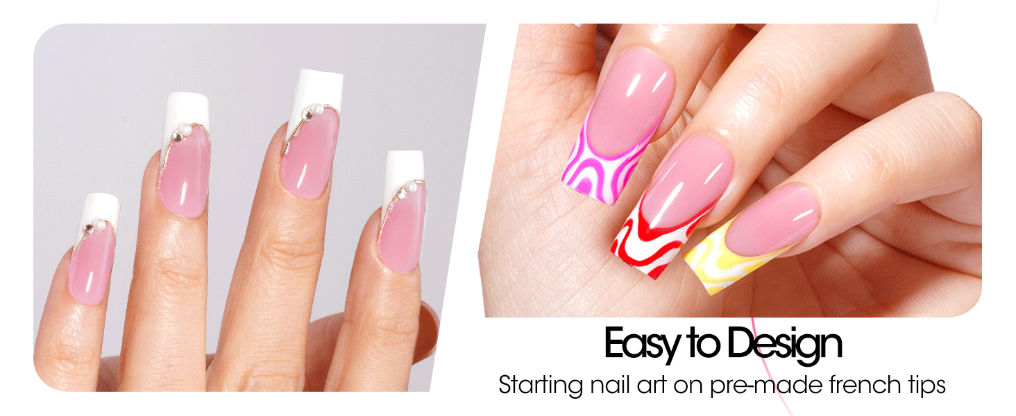 Gellen pink short square french tip press on nails