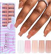 BTArtbox Gel Nail Tips Long Square - Press On Nails 600pcs 5 Colors XCOATTIPS Natural with Pre-ap...