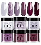 AZUREBEAUTY Dip Powder Nail Set, 6 Colors Fall Winter Purple Rose Red Glitter Natural Dipping Pow...
