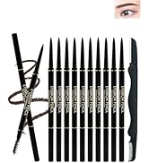12Pcs Waterproof Dark Brown Eyebrow Pencil Set, Professional Brow Micro Eyebrow Retractable Penci...