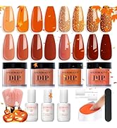 AZUREBEAUTY Dip Powder Nail Kit Starter, Orange Brown Glitter, 4 Fall Pumpkin Maple Dark Colors S...