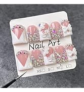 10Pcs Duck Press on Nails Handmade Thick Fake Nails with 5D Flower Bow Design White French Tip Fa...