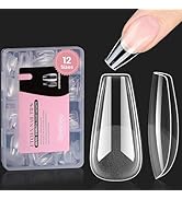 Beetles Gel Nail Tips Medium Coffin Etch X Nail Tips, 12 Sizes 288Pcs Pre Shaped Half Matte Press...