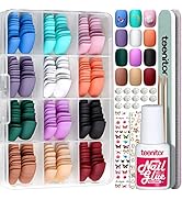 288pcs Short Press On Nails, Teenitor Matte Acrylic False Nails With Glue, 12 Color Glue On Nails...