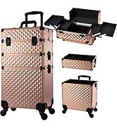 Frenessa Rolling Makeup Train Case 3 in 1 Professional Cosmetic Trolley Large Storage with keys S...
