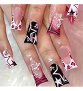 Duck Press on Nails Medium Fake Nails with Star Leopard Print Pearl Designs French Tip Nails Pres...