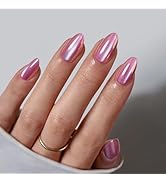 BTArtbox Press On Nails Short - Pink Cat Eye Almond Press On Nails with Glue for Women, Opaque So...