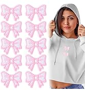 CustomyLife 10pcs Pink Bow Patches Self-Adhesive, 1 inch Bowknot Embroidered Appliques Cute Sewin...