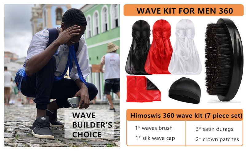 wave kit for men 360 waves brush torino pro medium brush,durag,wave caps,crown patches,pomade 