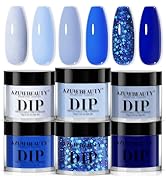 AZUREBEAUTY Dip Powder, Royal Navy Sky Icy Blue Glitter 6 Colors Dipping Powder Starter Kit Frenc...
