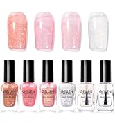 GELLEN Sheer Pink Nail Polish & Clear Base Top Coat Nail Polish, Light Pink Shimmer Nail Polishes...