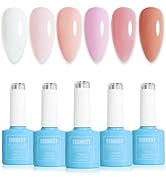 FZANEST Hema-Free Rubber Base Builder Gel Set, 6 Colors Nude Pink Gel Polish Sheer Milky White Na...