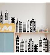 SUPERDANT 2 Sheets Cityscape Wall Stickers City Buildings Silhouettes Wall Decals Kids Room Peel ...