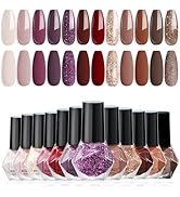 modelones Nail Polish Set 12 Colors Burgundy Red New Year 2025 Nail Polish Set Champagne Gold Gli...