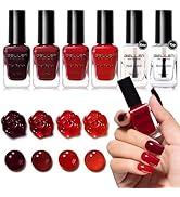 GELLEN Dark Red Nail Polish & Base Top Coat, Deep Burgundy Cherry Wine Blood Red 4 Colors Set, Qu...