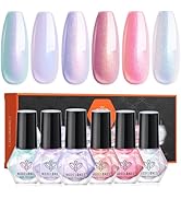 modelones Nail Polish Set, 6 Colors Chrome Nail Polish 2025 Spring Pearl Shimmer Pink Purple Whit...