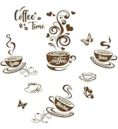 SUPERDANT Brown Coffee Time Wall Stickers Coffee Cup Beans Wall Decor Stickers with Butterflies f...