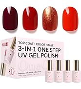 NAILOG Gel Nail Polish Set - 4 Colors Top Coat Color Gel Base 3-In-1 Soak Off UV Gel Polish Kit f...