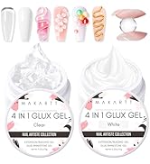 Makartt Solid Gel Builder: 4-in-1 Clear & White 3D Gel Nail Art Non-sticky for Extension 3D Sculp...