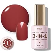 NAILOG Dark Red Gel Nail Polish 12ml Top Coat Color Gel Base One Step 3-In-1 Formula Soak Off UV ...