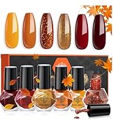 modelones Fall Nail Polish Set, 6 Colors Orange Yellow Red Brown Gold Glitter Quick Dry Manicure ...