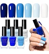 GELLEN Blue Nail Polish, Bright Navy Royal Baby Ocean Cobalt Blue White 6 Colors Set, insta Air D...
