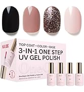 NAILOG Gel Nail Polish Set - 4 Colors Top Coat Color Gel Base 3-In-1 Soak Off UV Gel Polish Kit f...