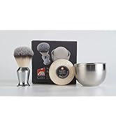 G.B.S 3 Piece Set Stainless Shaving Soap Bowl, Synthetic Stainless Brush, G.B.S 97% All Natural S...