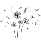 SUPERDANT Black Dandelion Dragonfly Wall Sticker Plants Insect Wall Sticker Removable Vinyl Home ...